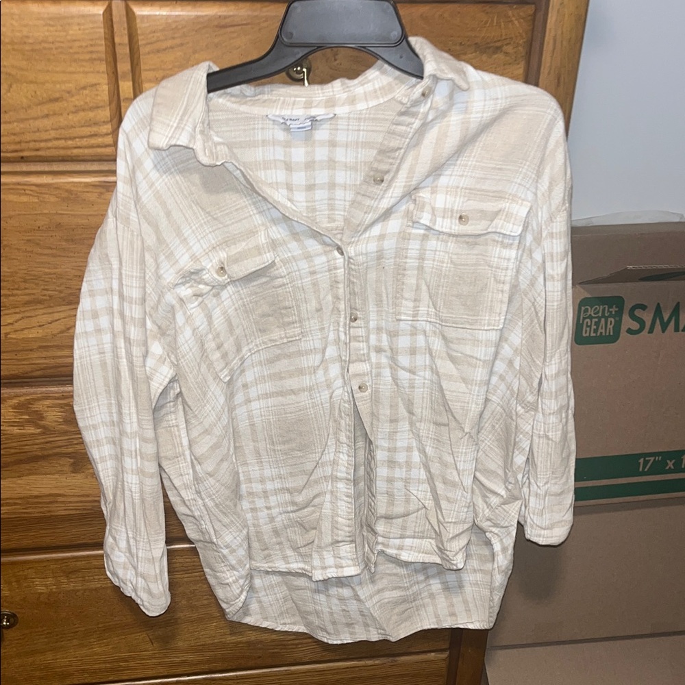 Old Navy Cream and White Plaid Shirt